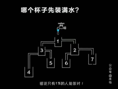 ​哪个杯子先装满水？难度再次加大，仔细看看，你能成为那1%吗？