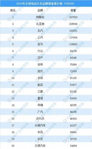 ​2019年全球电动车品牌销量排行榜（TOP20）