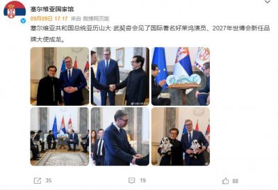 ​塞尔维亚总统武契奇会见成龙，成龙：我刚在天安门广场看到您