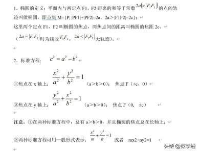 ​高二数学：椭圆知识点总结（配备部分例题）