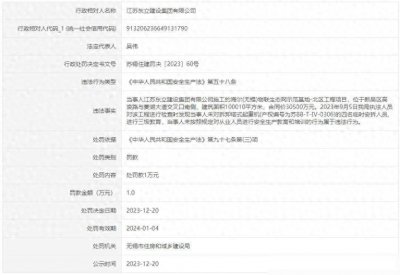 ​江苏东立建设集团有限公司因未进行安全生产教育和培训被罚款